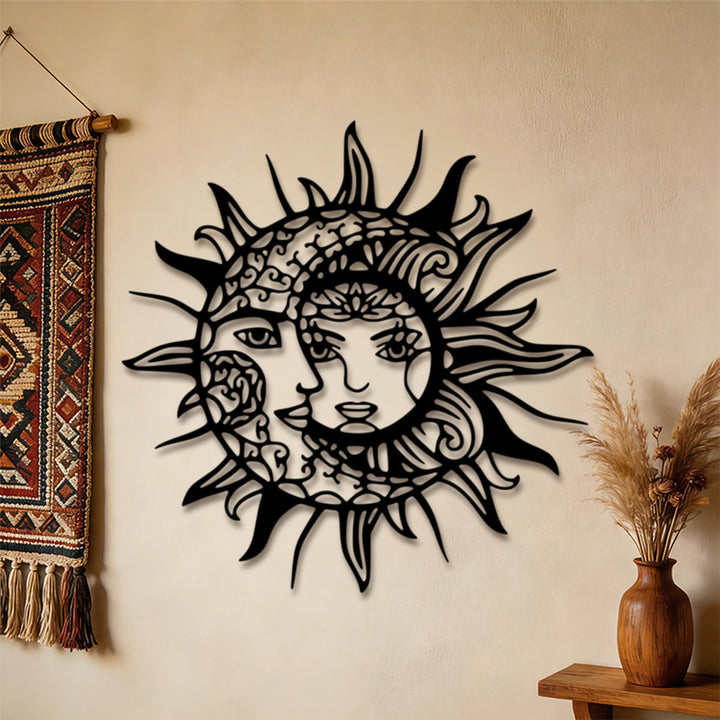 Décoration murale en métal ajouré Olivenorma Boho Visage de soleil et de lune 2D - image 2