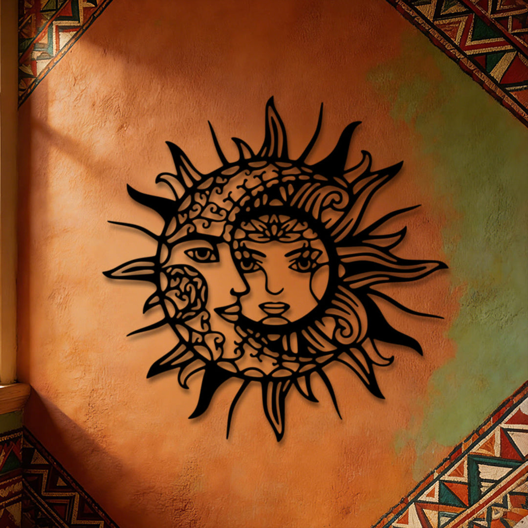 Décoration murale en métal ajouré Olivenorma Boho Visage de soleil et de lune 2D - image 4
