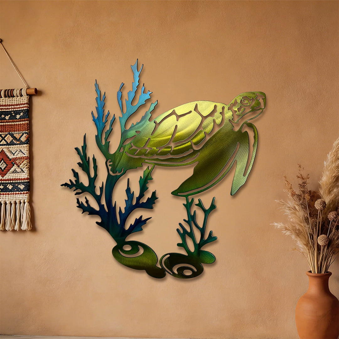 Décoration murale en métal 2D Olivenorma Corail Dégradé Tortue de Mer Creuse - image 3