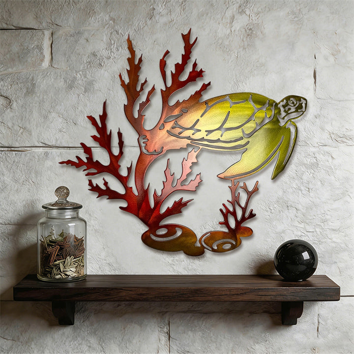 Décoration murale en métal 2D Olivenorma Corail Dégradé Tortue de Mer Creuse - Rouge - 41,5 cm × 38 cm × 1,2 mm - image 6