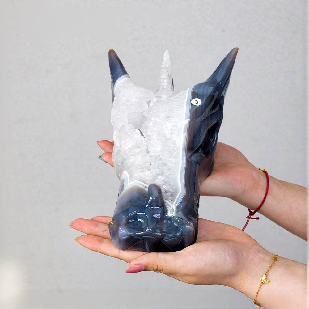 Décoration en agate tête de dragon en amas de quartz naturel Olivenorma - Gris-bleu moyen - image 2