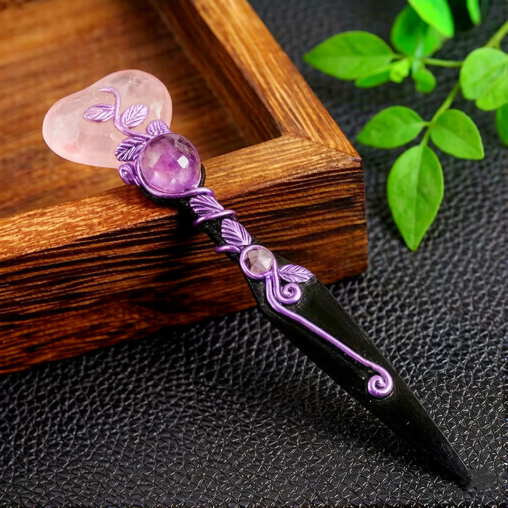 Baguette de cristal vintage Olivenorma Étoile Lune Cœur incrustée de cristal naturel - Quartz rose - image 0