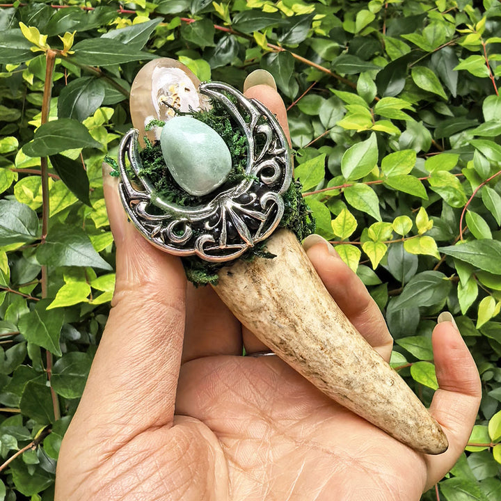 Baguette décorative Olivenorma en cristal naturel et motif triple lune en bois de cerf - Agate - image 3