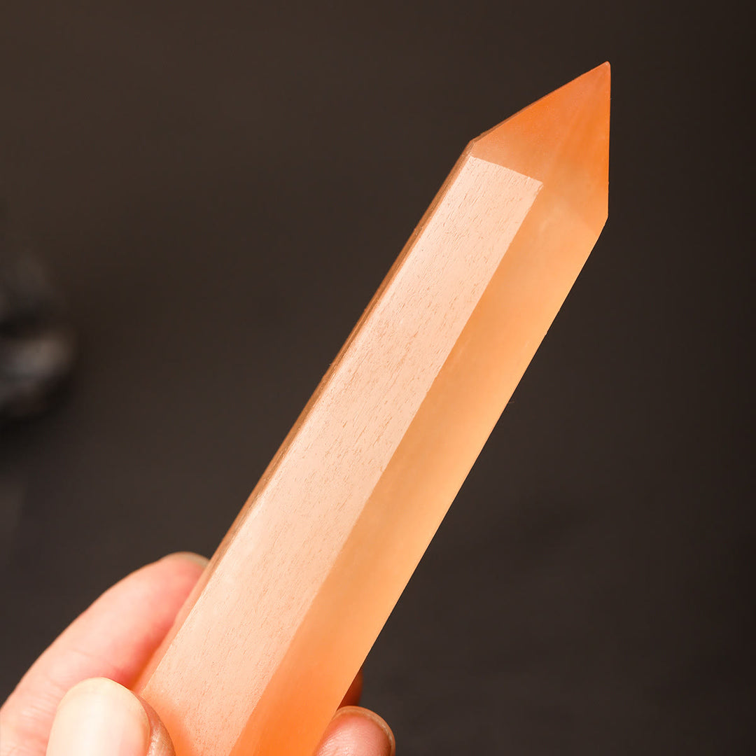 Tour de baguette en cristal de sélénite orange hexagonale à pointe unique Olivenorma - image 4