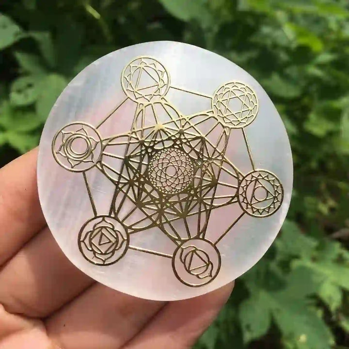 Cube Metatron Olivenorma, plaque de recharge en sélénite gravée des 7 chakras - Cube de Métatron 7 Chakras - image 0