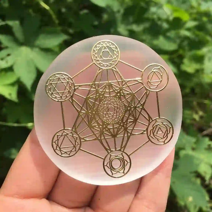 Cube Metatron Olivenorma, plaque de recharge en sélénite gravée des 7 chakras - image 2
