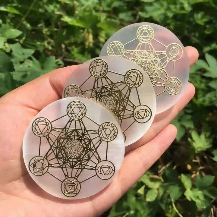 Cube Metatron Olivenorma, plaque de recharge en sélénite gravée des 7 chakras - image 3