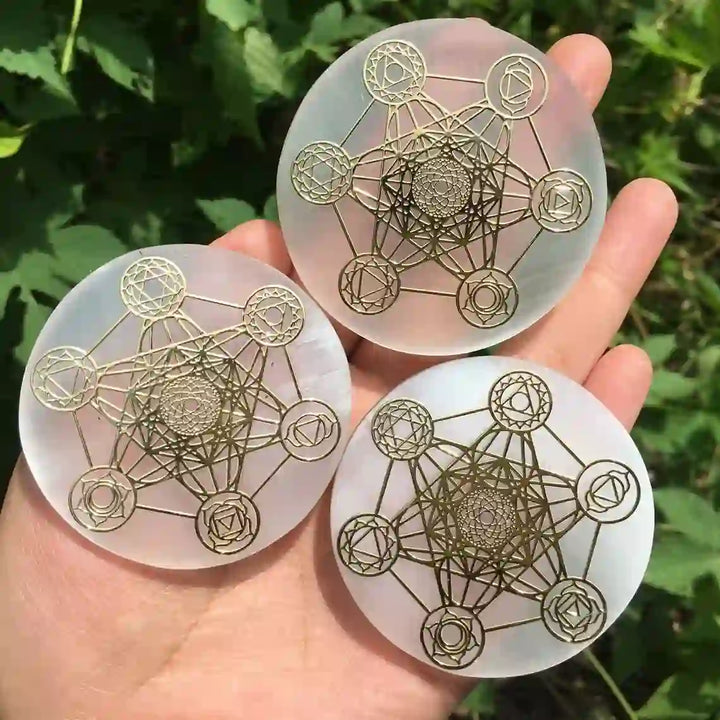 Cube Metatron Olivenorma, plaque de recharge en sélénite gravée des 7 chakras - image 4