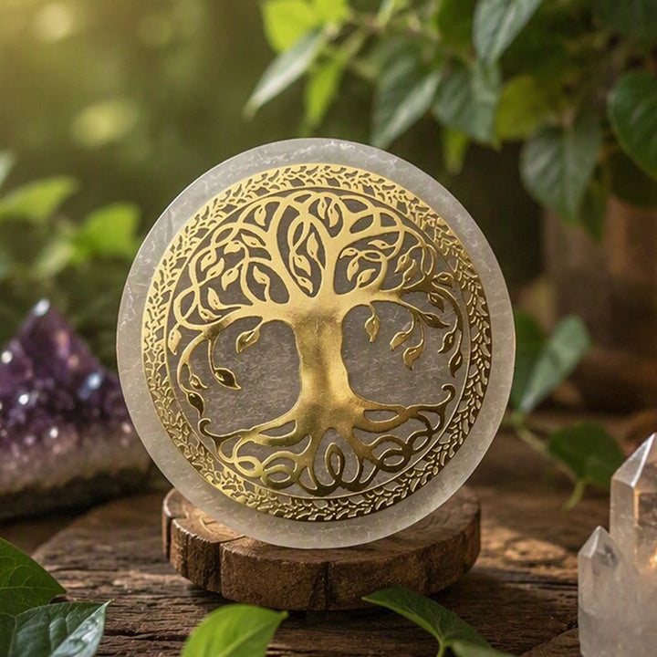 Plaque de chargement en sélénite Olivenorma Golden Tree of Life Symbol - image 1