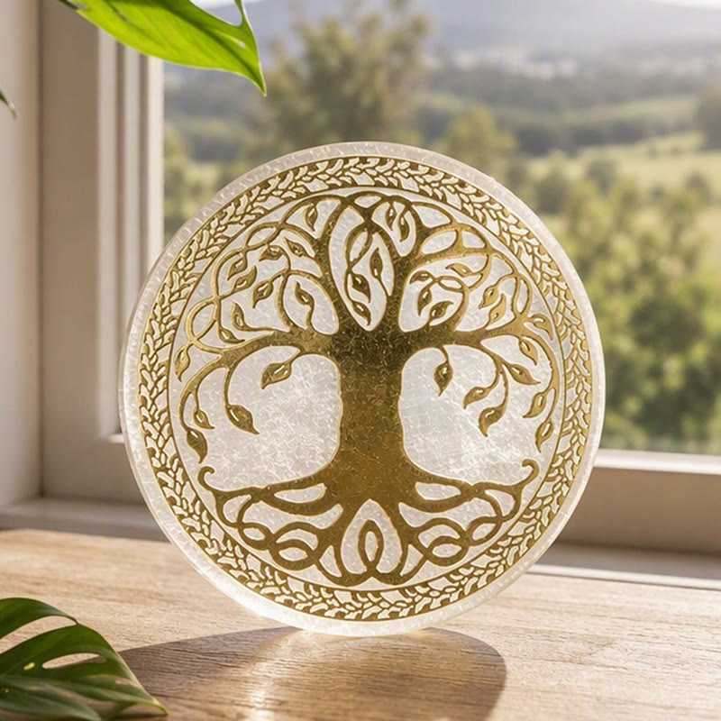 Plaque de chargement en sélénite Olivenorma Golden Tree of Life Symbol - Arbre de la vie - image 0