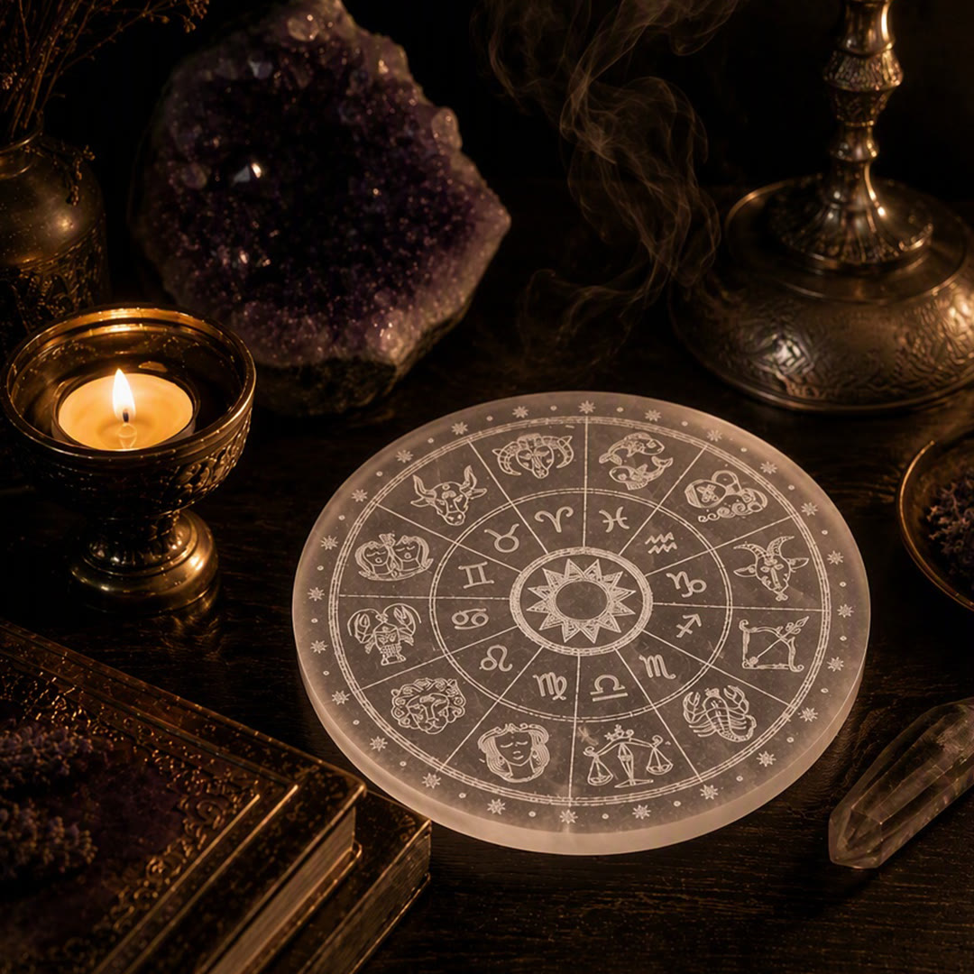 Plaque de chargement en sélénite gravée Olivenorma Zodiac Wheel - image 4