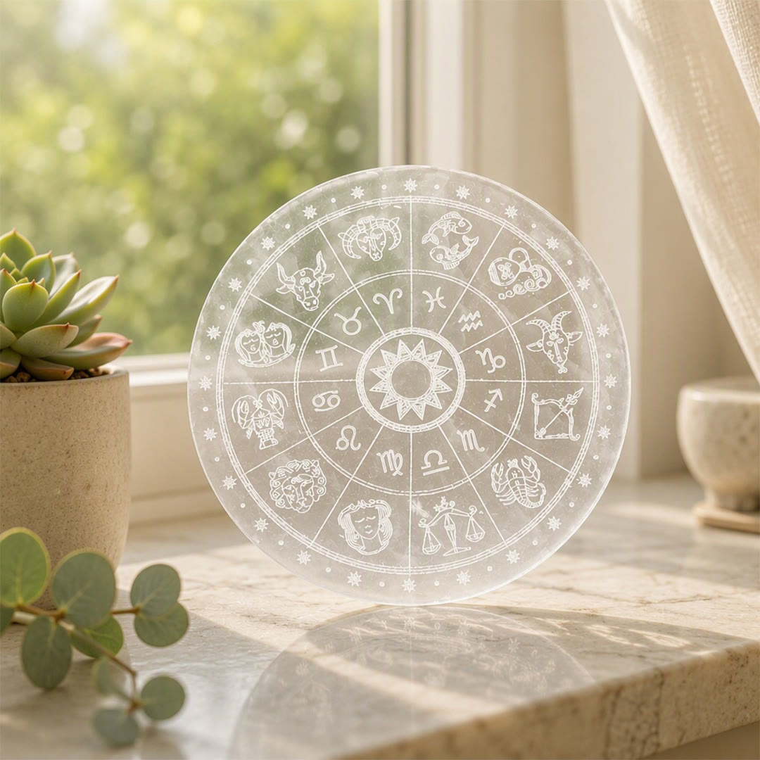 Plaque de chargement en sélénite gravée Olivenorma Zodiac Wheel - image 2