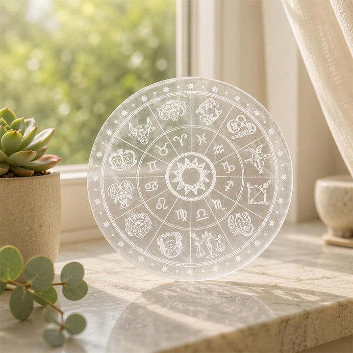 Plaque de chargement en sélénite gravée Olivenorma Zodiac Wheel - image 2