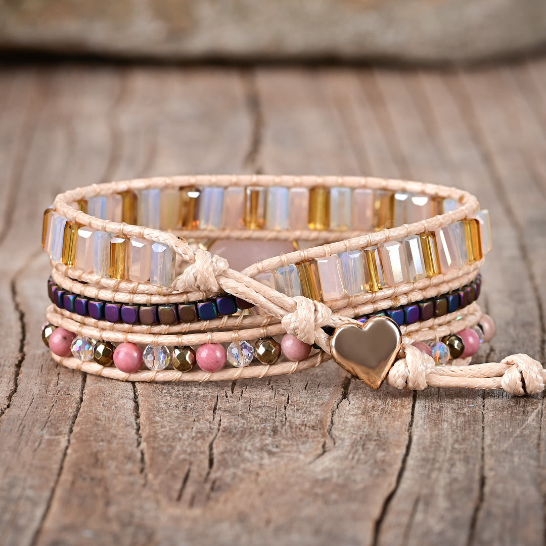 Bracelet Olivenorma en quartz rose, motif tissé empilé, symbole d'amour - image 2