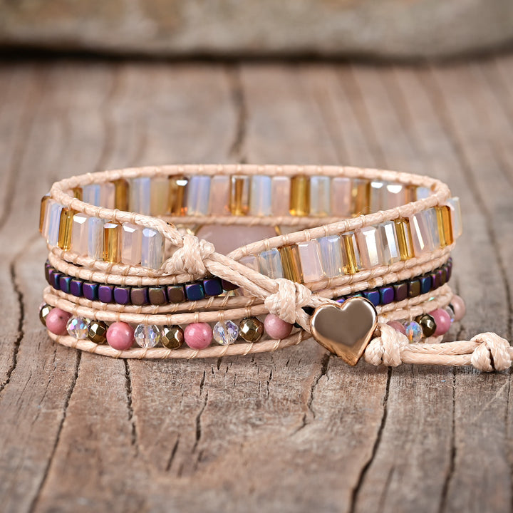 Bracelet Olivenorma en quartz rose, motif tissé empilé, symbole d'amour - image 2