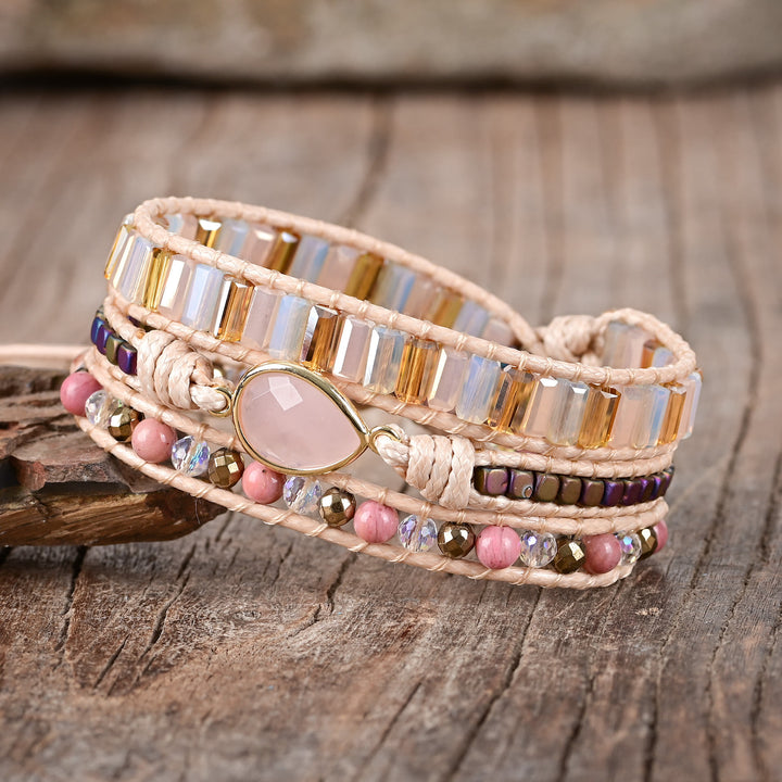 Bracelet Olivenorma en quartz rose, motif tissé empilé, symbole d'amour - Quartz rose - image 0