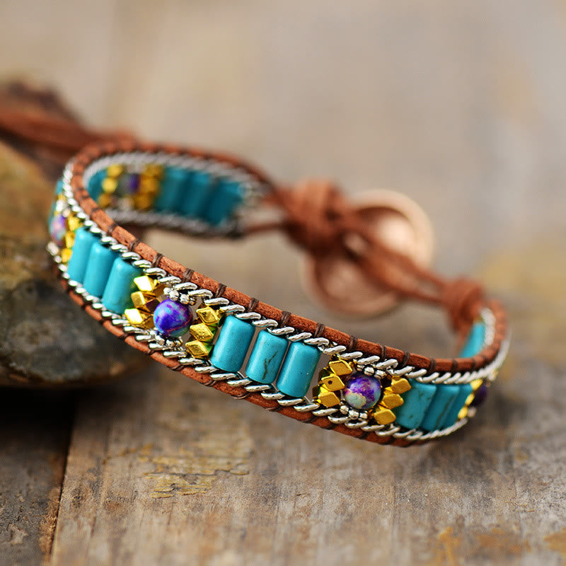 Bracelet Olivenorma Turquoise Boho Tissé Symbole de Vitalité - Turquoise - image 0