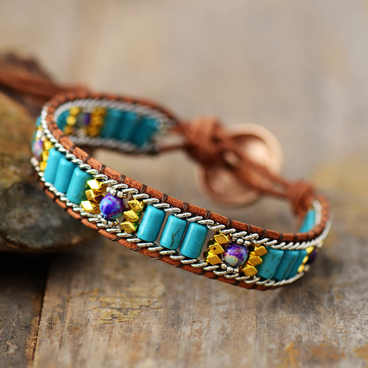 Bracelet Olivenorma Turquoise Boho Tissé Symbole de Vitalité - Turquoise - image 0