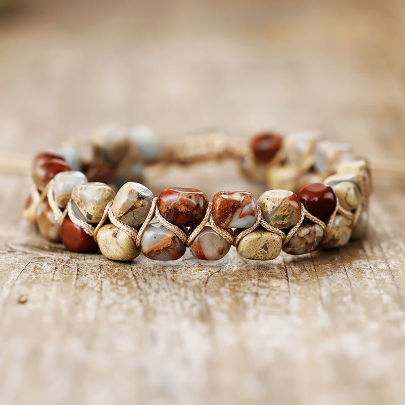 Bracelet Olivenorma Emperor Stone Bohemian Bead Weave Blessing Symbol - Tons terreux - image 1