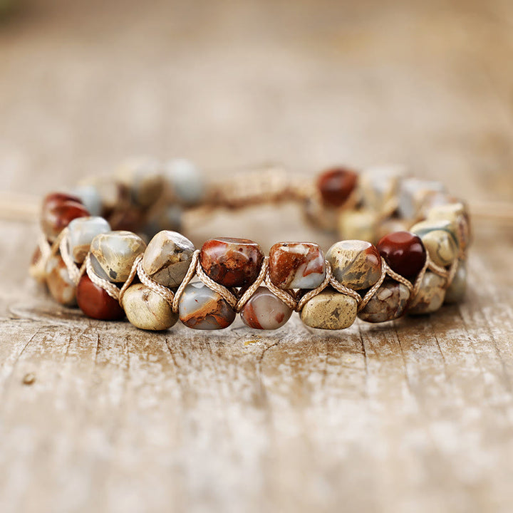 Bracelet Olivenorma Emperor Stone Bohemian Bead Weave Blessing Symbol - Tons terreux - image 1