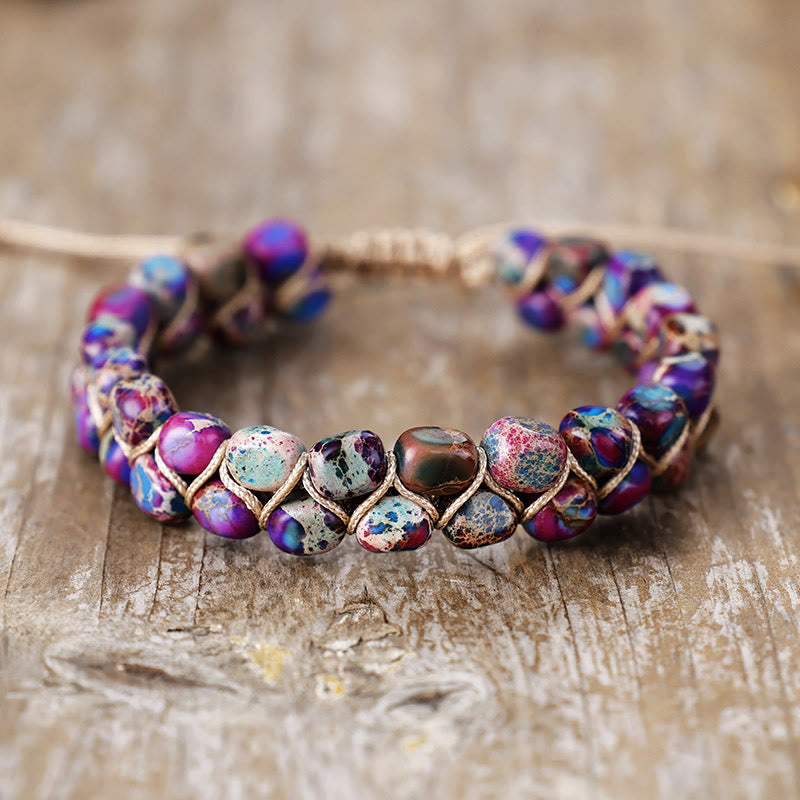 Bracelet Olivenorma Emperor Stone Bohemian Bead Weave Blessing Symbol - Violet multicolore moucheté - image 5