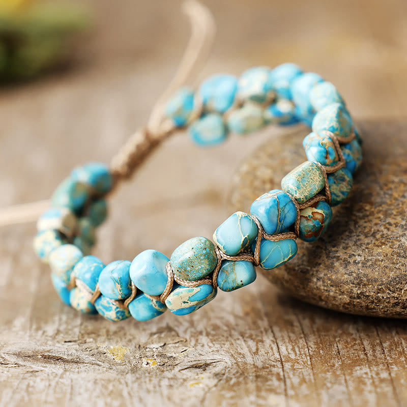 Bracelet Olivenorma Emperor Stone Bohemian Bead Weave Blessing Symbol - Bleu turquoise - image 0