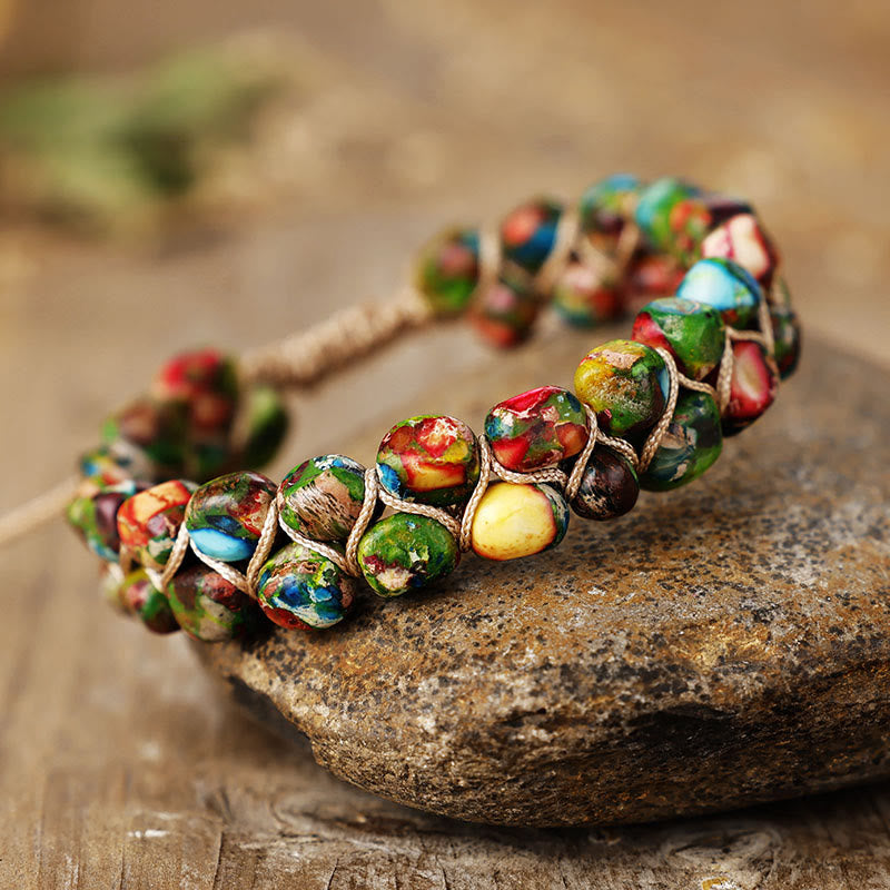 Bracelet Olivenorma Emperor Stone Bohemian Bead Weave Blessing Symbol - Arc-en-ciel multicolore - image 6