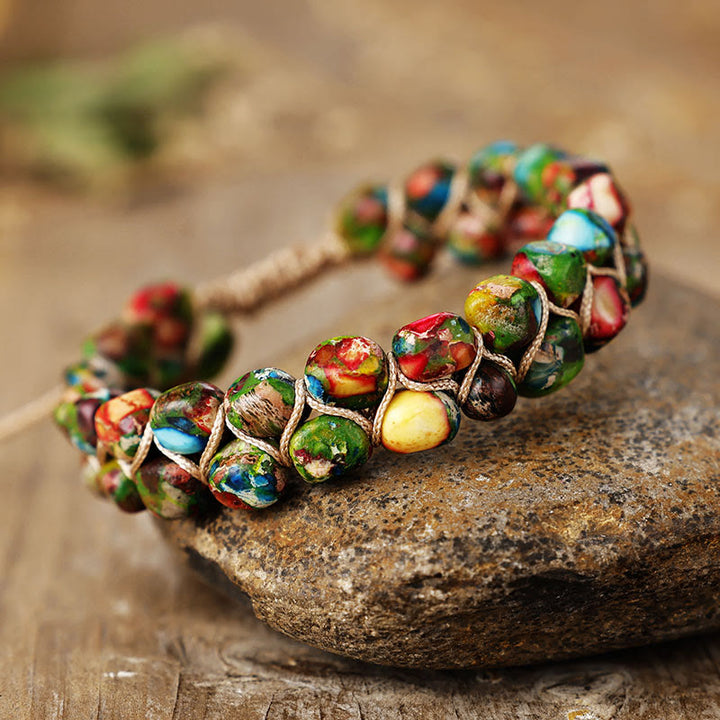 Bracelet Olivenorma Emperor Stone Bohemian Bead Weave Blessing Symbol - Arc-en-ciel multicolore - image 6