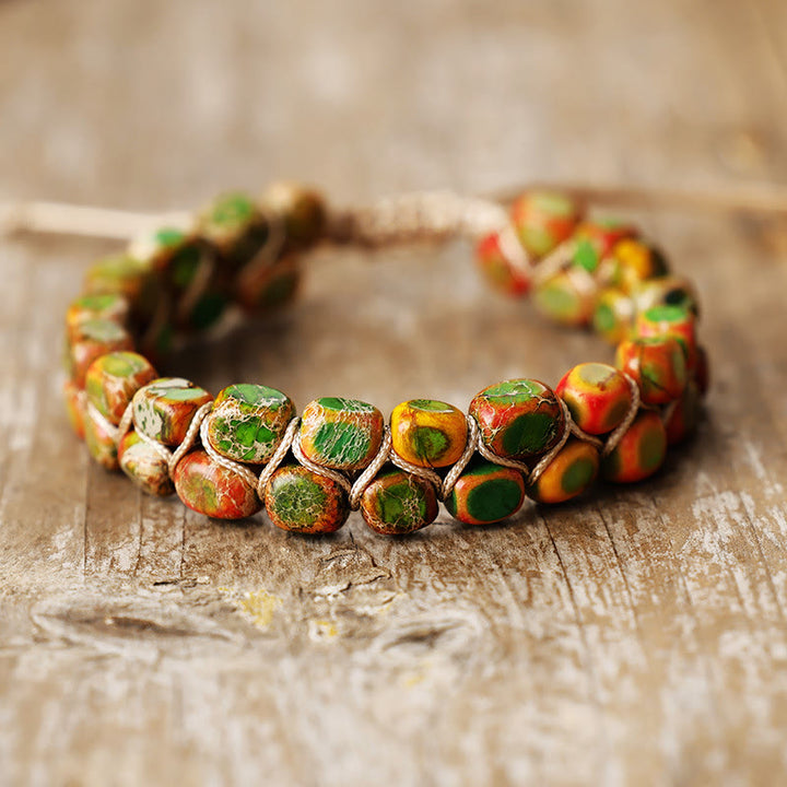 Bracelet Olivenorma Emperor Stone Bohemian Bead Weave Blessing Symbol - Vert Orange - image 3