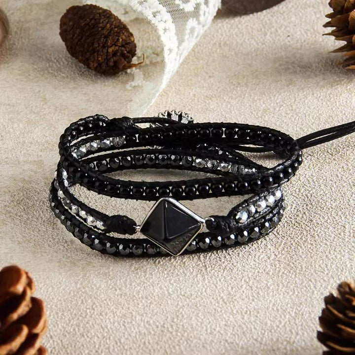 Bracelet magnétique Olivenorma en œil de tigre naturel, tissé à la main, symbole d'énergie - Noir - image 2