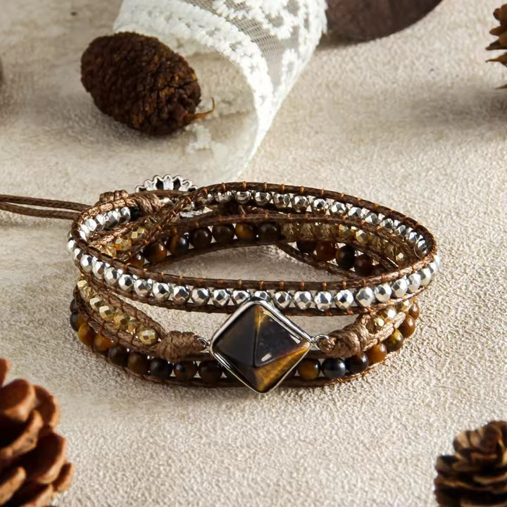Bracelet magnétique Olivenorma en œil de tigre naturel, tissé à la main, symbole d'énergie - Brun foncé - image 0