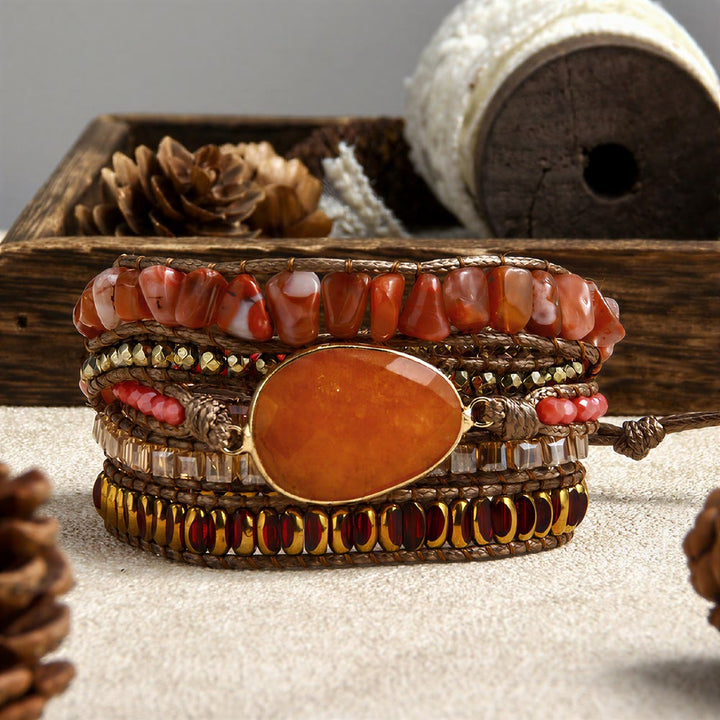 Bracelet Olivenorma en hématite, tissé à la main, multi-rangs, style bohème décontracté, symbole d'équilibre - Rouge - image 0