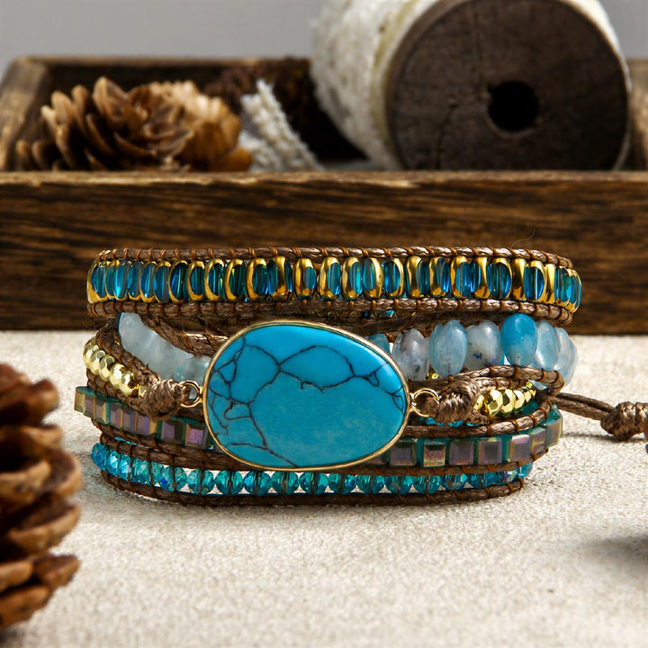Bracelet Olivenorma en hématite, tissé à la main, multi-rangs, style bohème décontracté, symbole d'équilibre - Bleu - image 3