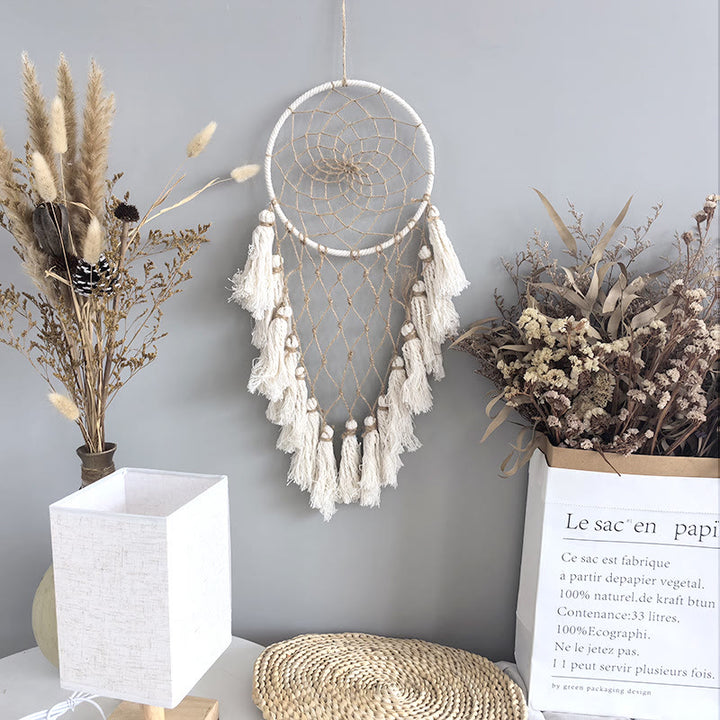 Olivenorma Corde de jute beige à pompons, attrape-rêves tissé à la main avec symbole de paix - image 3