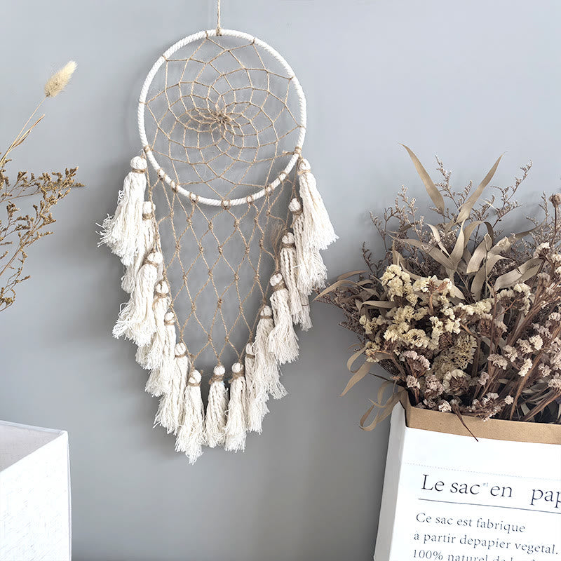 Olivenorma Corde de jute beige à pompons, attrape-rêves tissé à la main avec symbole de paix - image 1