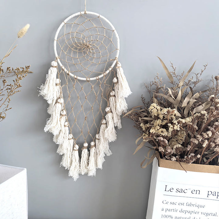 Olivenorma Corde de jute beige à pompons, attrape-rêves tissé à la main avec symbole de paix - image 1