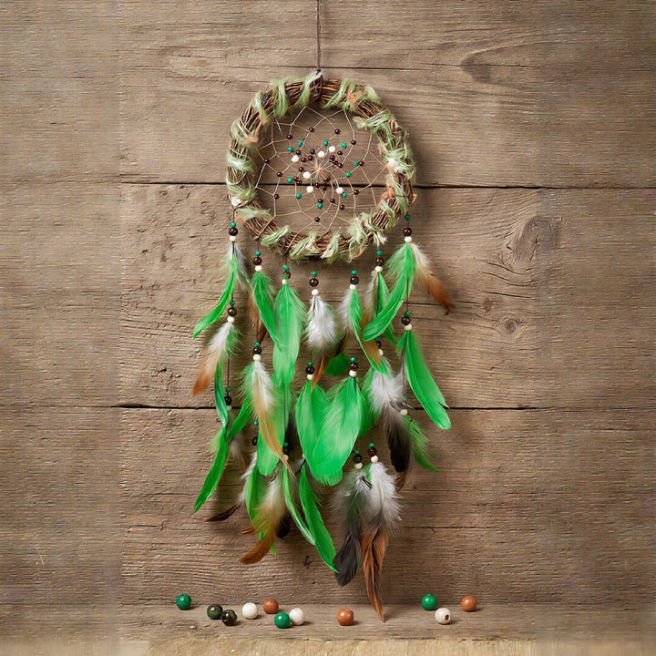 Attrape-rêves Olivenorma en plumes, perles, cordon, bois et brindilles, tissé à la main, symbole de la nature - image 5