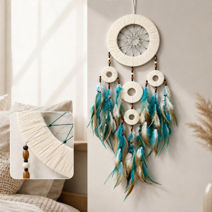 Attrape-rêves Olivenorma en cerceaux tissés, plumes colorées et perles de bois, tissé à la main, symbole de la nature - image 4