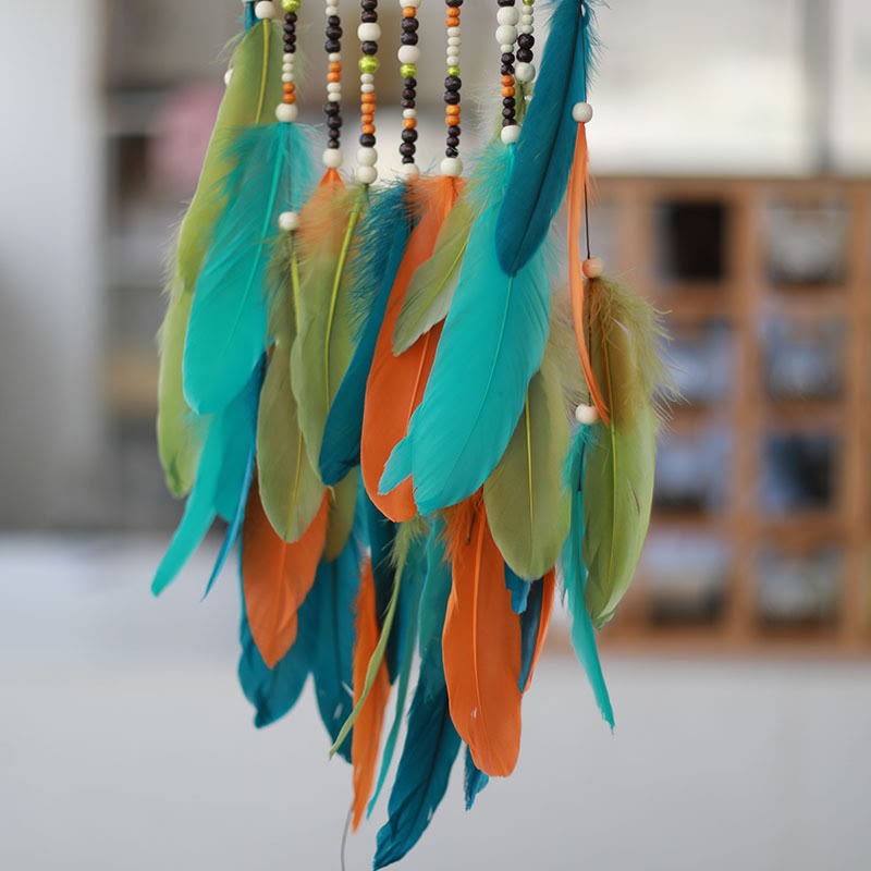 Attrape-rêves Olivenorma en rotin, plumes et perles mélangées, style bohème, symbole de la nature - image 7