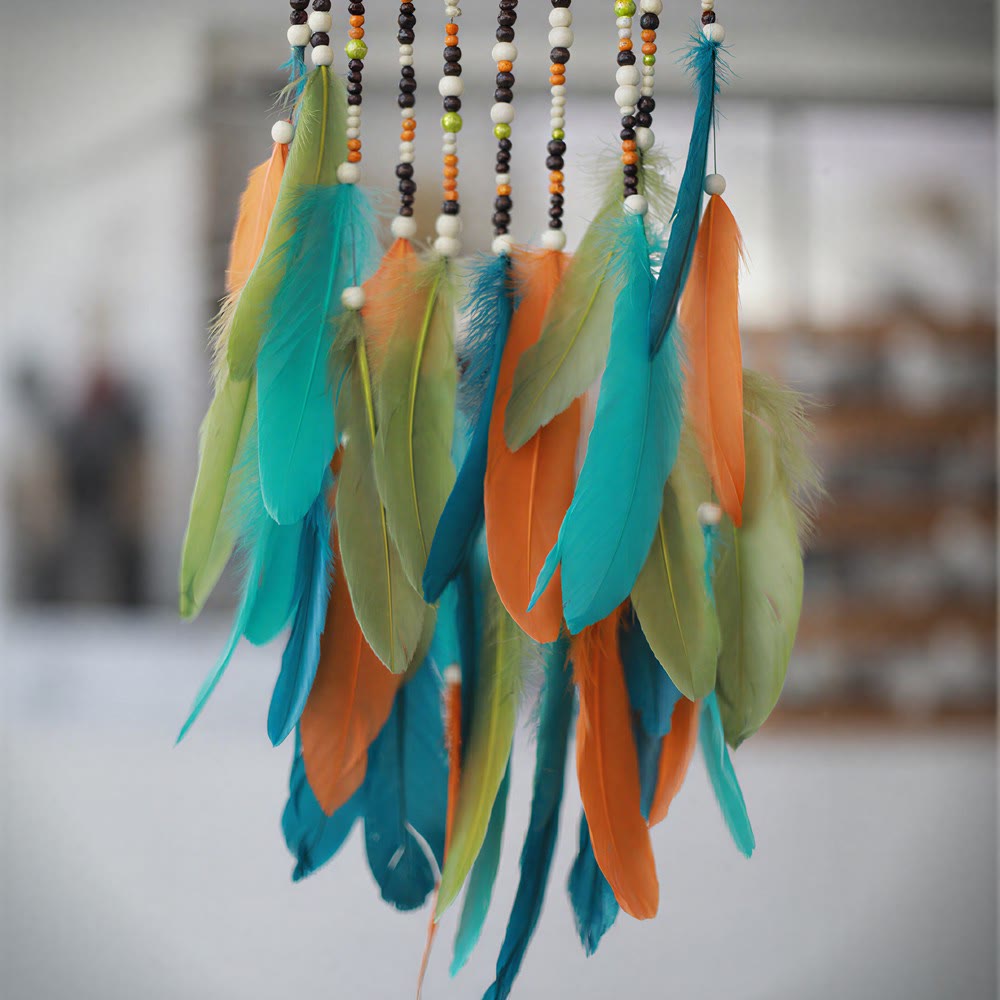 Attrape-rêves Olivenorma en rotin, plumes et perles mélangées, style bohème, symbole de la nature - image 8