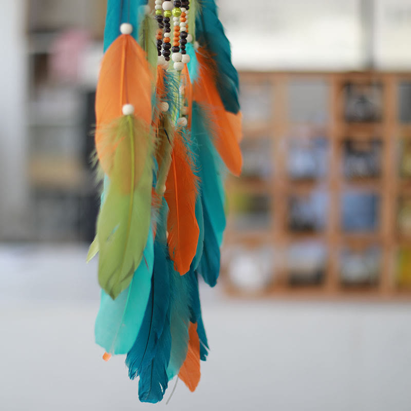 Attrape-rêves Olivenorma en rotin, plumes et perles mélangées, style bohème, symbole de la nature - image 6