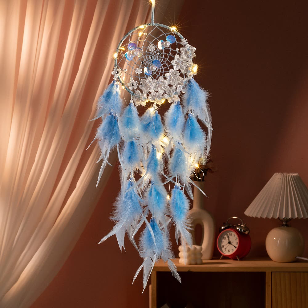 Olivenorma Anneau de fer Plume Plastique Perle Bons rêves Attrape-rêves - Bleu - Sans lumière - image 0