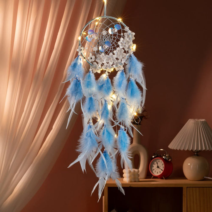 Olivenorma Anneau de fer Plume Plastique Perle Bons rêves Attrape-rêves - Bleu - Sans lumière - image 0