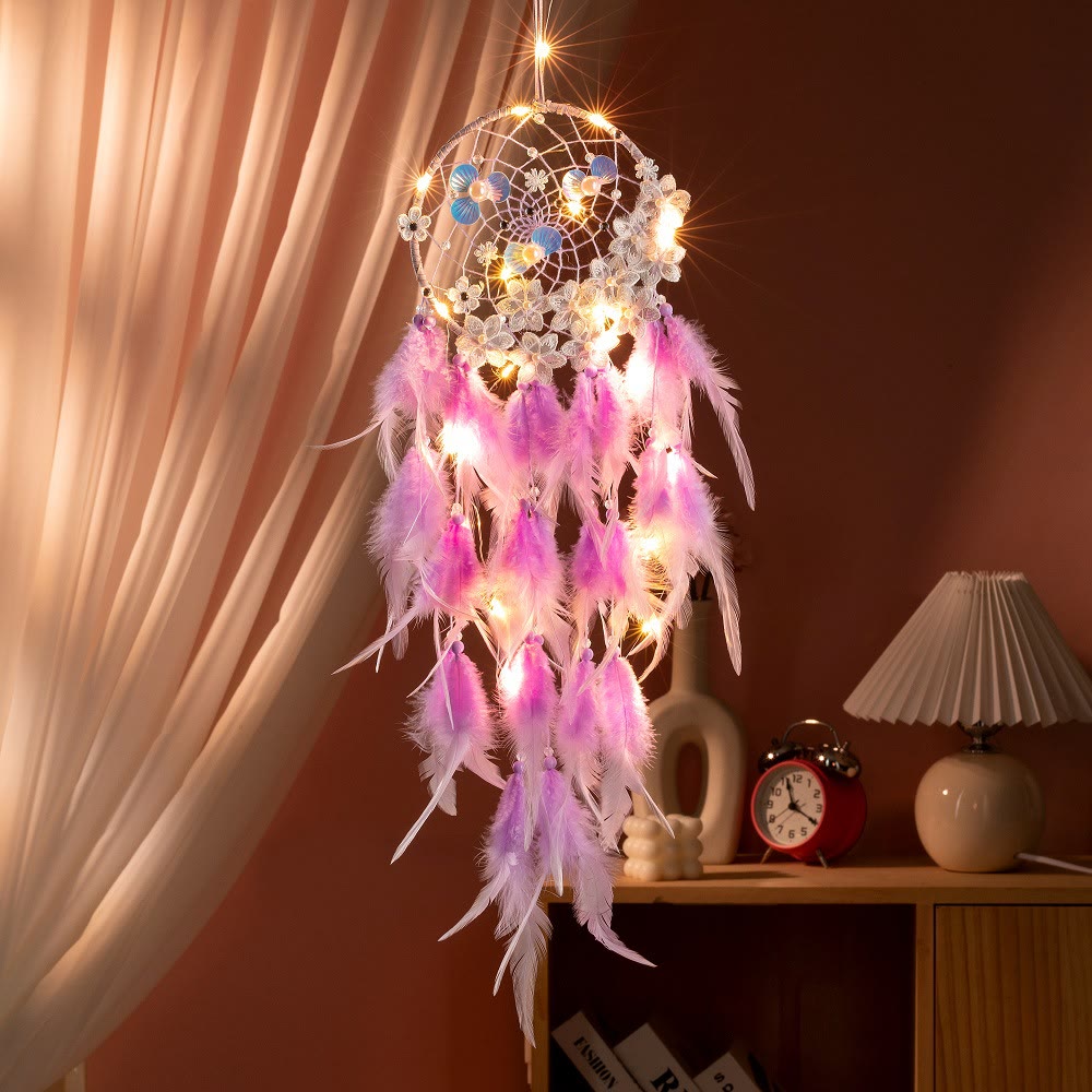 Olivenorma Anneau de fer Plume Plastique Perle Bons rêves Attrape-rêves - Violet - Sans lumière - image 3