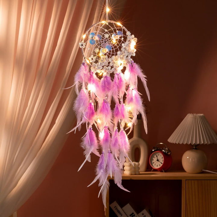 Olivenorma Anneau de fer Plume Plastique Perle Bons rêves Attrape-rêves - Violet - Sans lumière - image 3