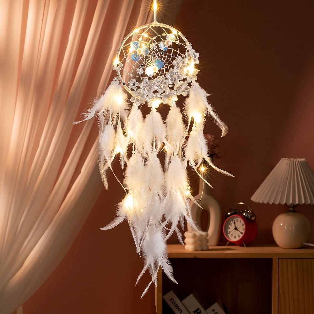 Olivenorma Anneau de fer Plume Plastique Perle Bons rêves Attrape-rêves - Blanc - Sans lumière - image 2