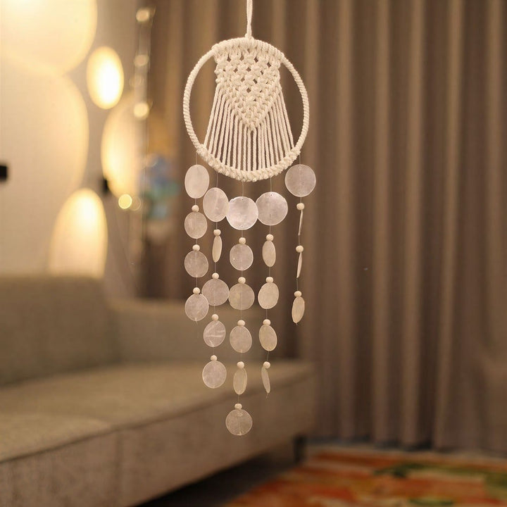 Attrape-rêves Olivenorma en macramé de coquillages, avec cercles en fer et ficelles en coton - cerceau en fer - image 0
