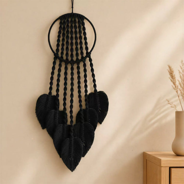 Attrape-rêves Olivenorma en métal, cordon de coton, macramé et feuille de bénédiction - Noir - image 4