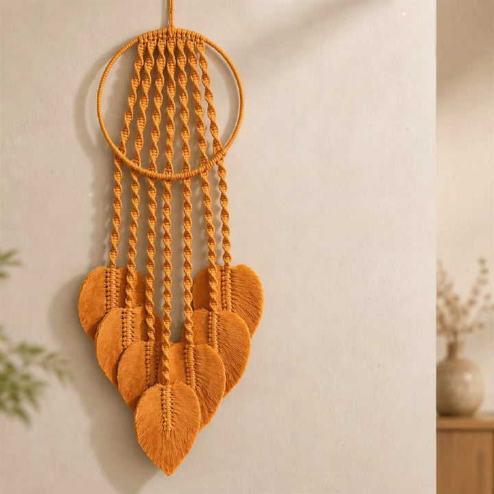 Attrape-rêves Olivenorma en métal, cordon de coton, macramé et feuille de bénédiction - Orange - image 3