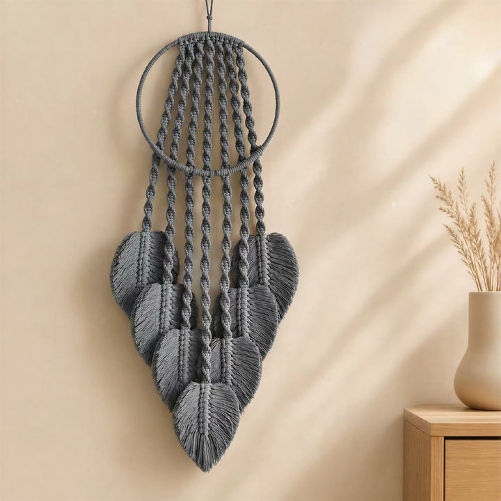 Attrape-rêves Olivenorma en métal, cordon de coton, macramé et feuille de bénédiction - Gris - image 0